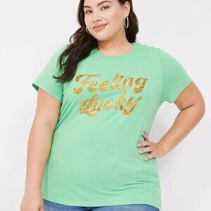 Lane Bryant Bright Green Feeling Lucky Graphic Tee in Size 18/20 (2X)